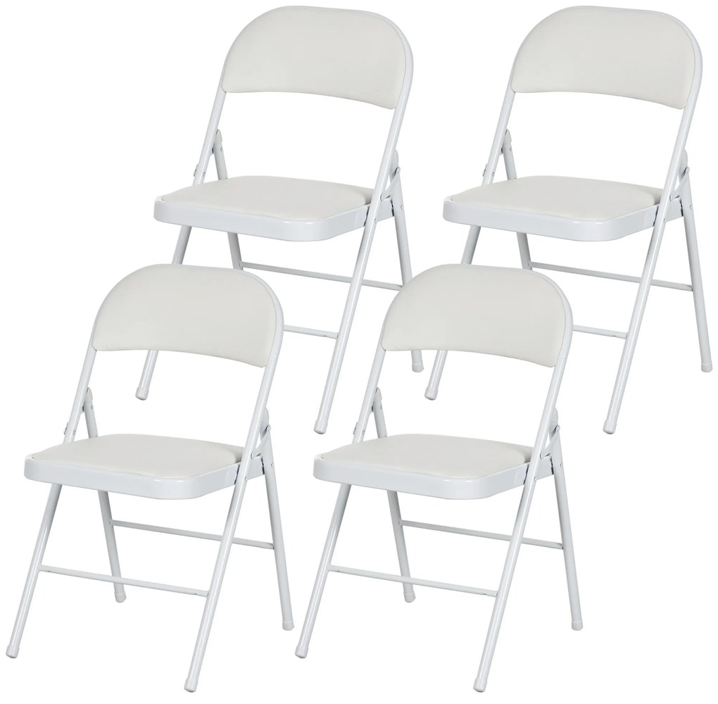 HOMCOM Set de 4 scaune pliante, scaune portabile de birou, picioare din metal, faltstuhl pentru birou, recepție, sala de așteptare, piele ecologică, alb | Aosom Romania