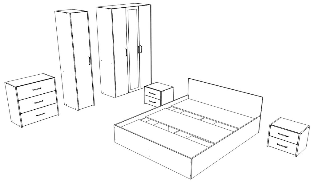 Set dormitor Malmo V8, Pat 200 x 140 cm, Stejar Alb/Antracit