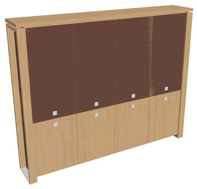 Dulap înalt Verno+ 260 x 46 x 210 cm, uși combinate, stejar deschis / maro