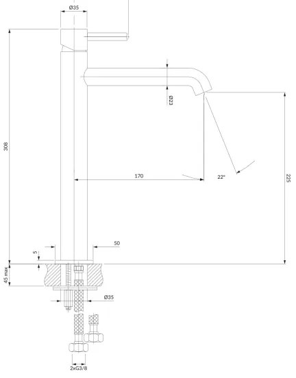 Baterie de lavoar OMNIRES Y1212GR Y 30,8 cm grafit periat