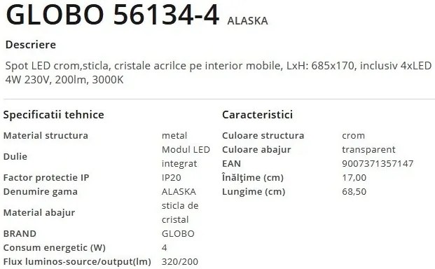 Lustra cu 4 spoturi design modern Alaska crom, transparent