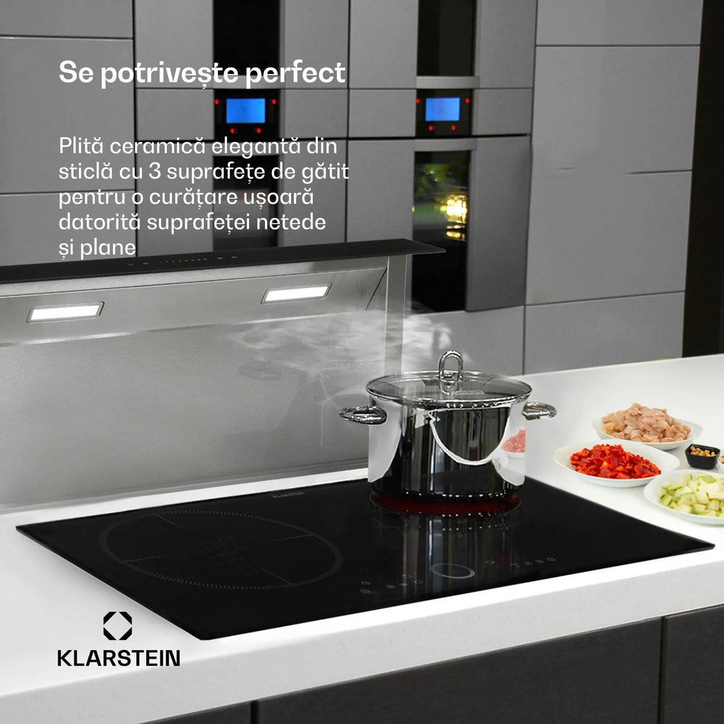 Klarstein Delicatessa 80, plită încorporată, cu inducție, 3 zone, 7400 W, sticlă-ceramică