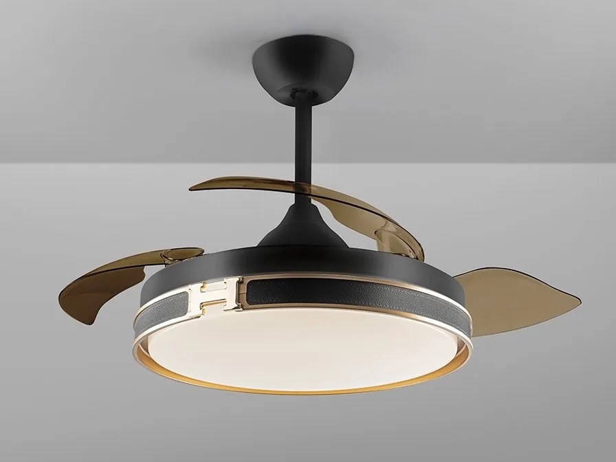 Lustra LED cu Ventilator si telecomanda, lame retractabile HERON negru/auriu