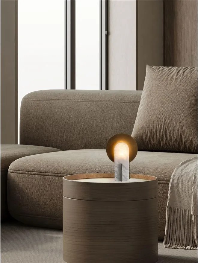 Veioza, Lampa de masa LED din alabastru si aluminiu AVIEL