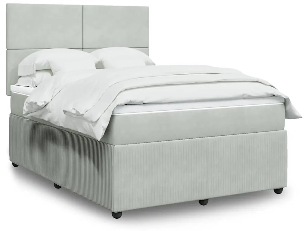 vidaXL Pat box spring cu saltea, gri deschis, 160x200 cm, catifea
