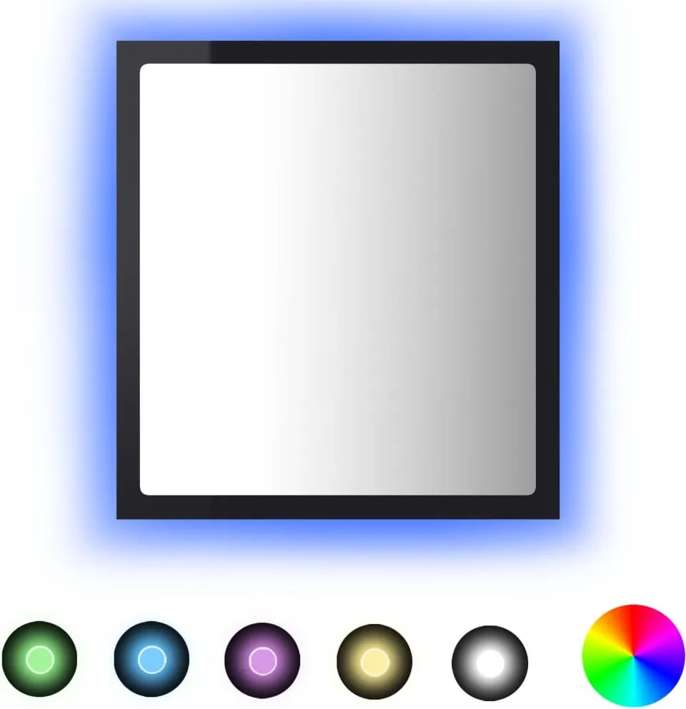 vidaXL Oglindă de baie cu LED, negru extralucios, 40x8,5x37 cm, acril