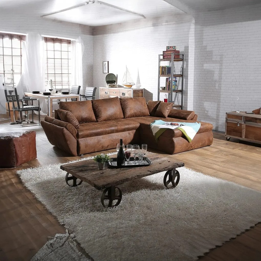 Colțar extensibil dumonde cu ladă de depozitare si sezut confortabil din spuma high-density, Loana Madagaskar Brown 270x185 cm