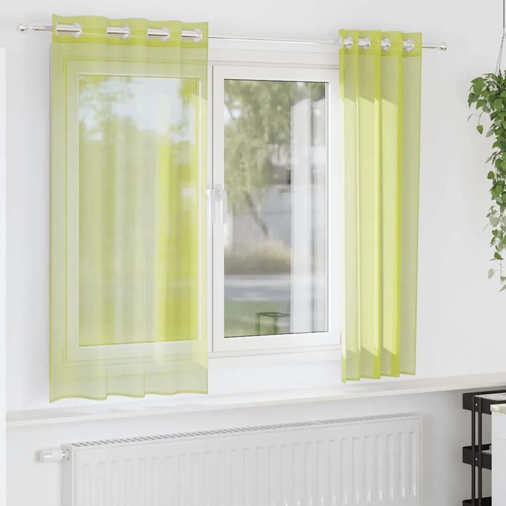 vidaXL Perdele Voile cu Oelii 2 buc Verde măr 140x140 cm