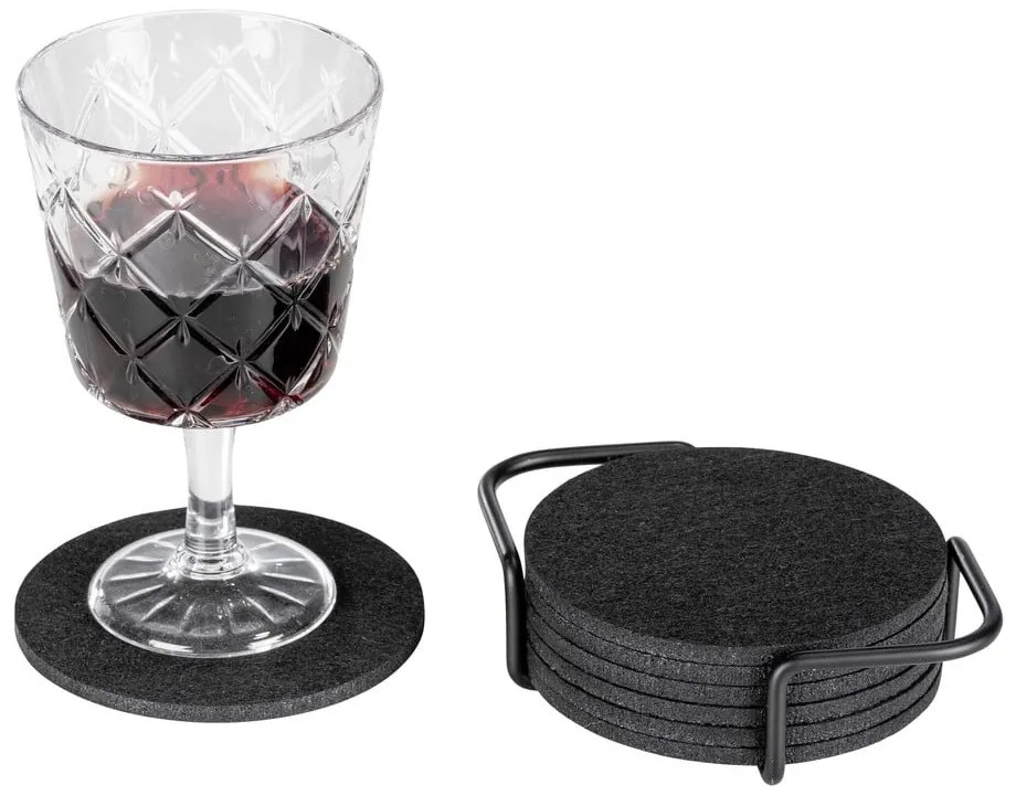 Suporturi de pahare negre în set de 8 cu suport - Wenko