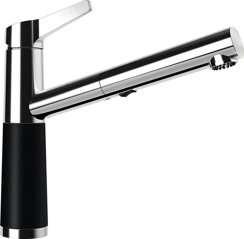 Baterie bucatarie Schock SC-510 Cristadur Puro cu cap extractibil, 2 tipuri de jet, aspect granit, cartus ceramic, negru intens