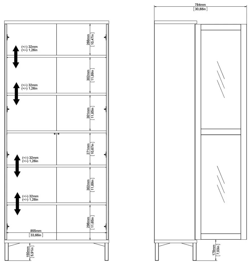 Vitrină albă-în culoare naturală cu aspect de lemn de stejar 89x203x36 cm Roomers – Tvilum