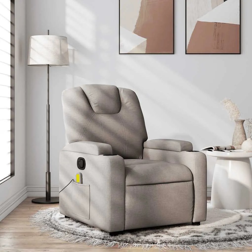 vidaXL Fotoliu de masaj rabatabil, gri taupe, material textil