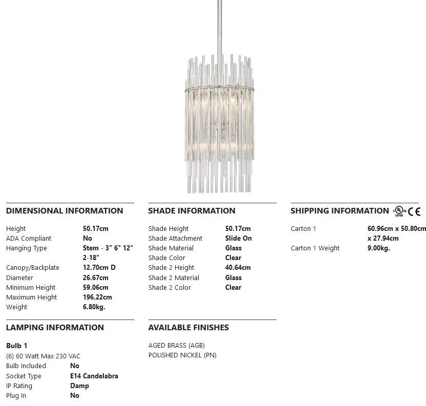 Lustra suspendata LUX, design elegant, WALLIS nichel lucios, cu 6 surse de lumina