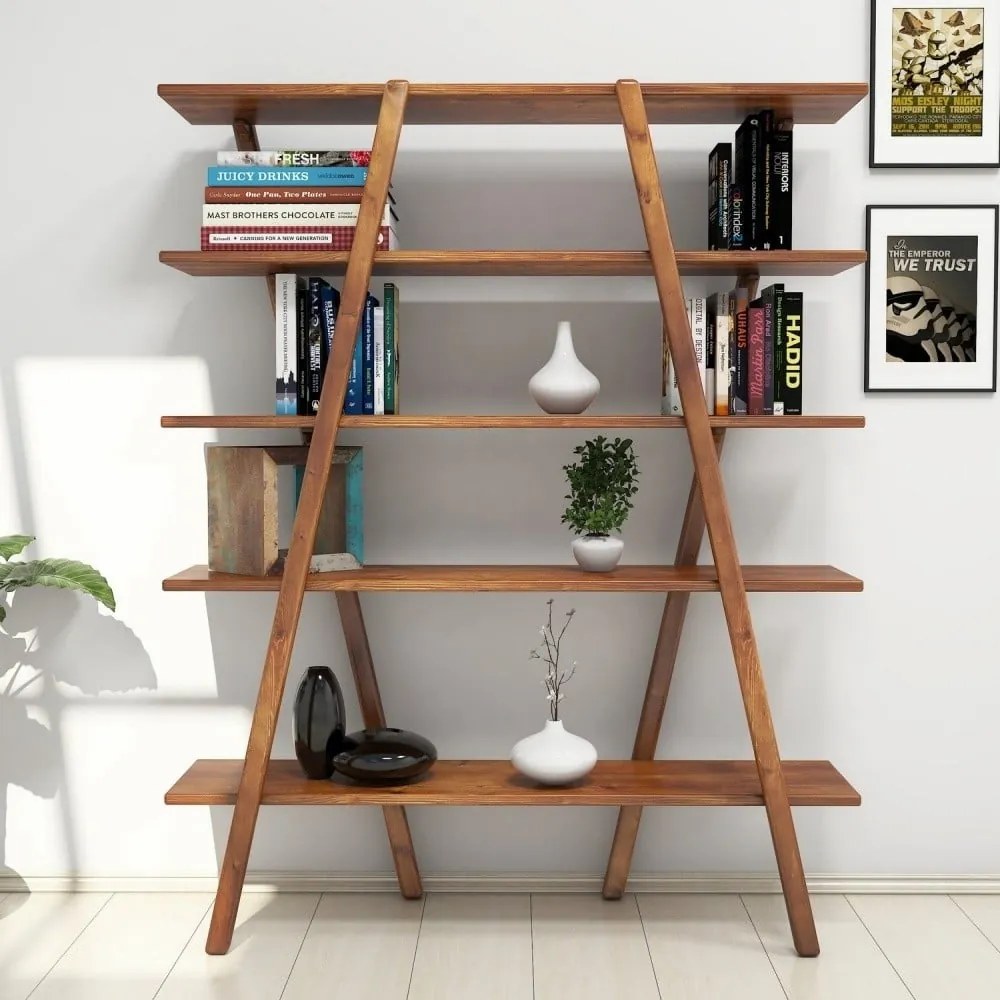 Bibliotecă din lemn de pin Perla Walnut, 148 x 120 cm