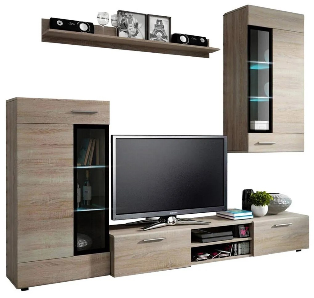 Mobilă pentru sufragerie Tucson 101Sonoma stejar, Părți separate, Cu comodă tv, PAL laminat, 236x40cm, 74 kg