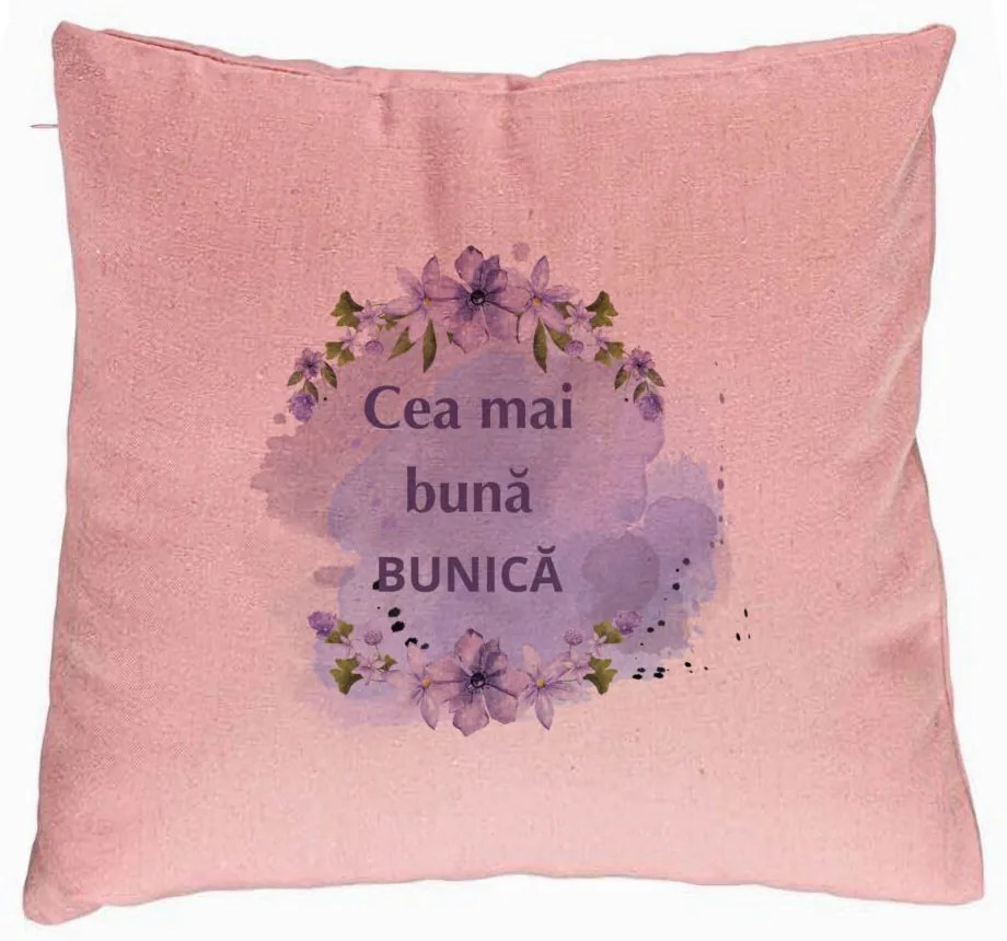 Perna Decorativa pentru Bunica 1, 40x40 cm, Roz, Husa Detasabila, Burduf