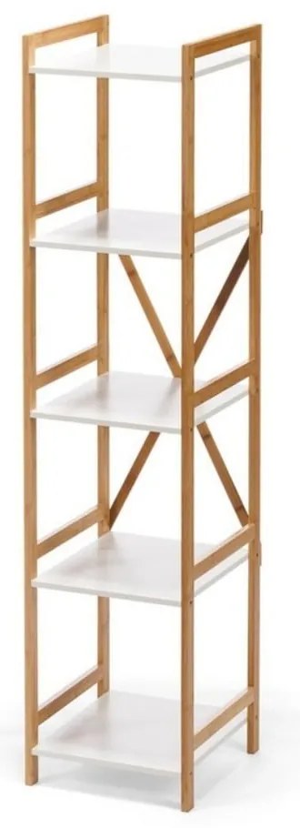 Etajeră îngustă cu 4 nivele, cu structură din bambus Bonami Essentials Lora, alb