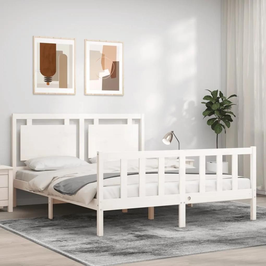3192177 vidaXL Cadru de pat cu tăblie, alb, 160x200 cm, lemn masiv