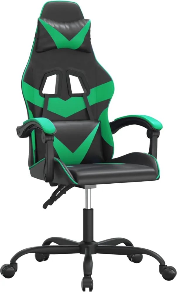vidaXL Scaun de gaming pivotant, negru și verde, piele ecologică