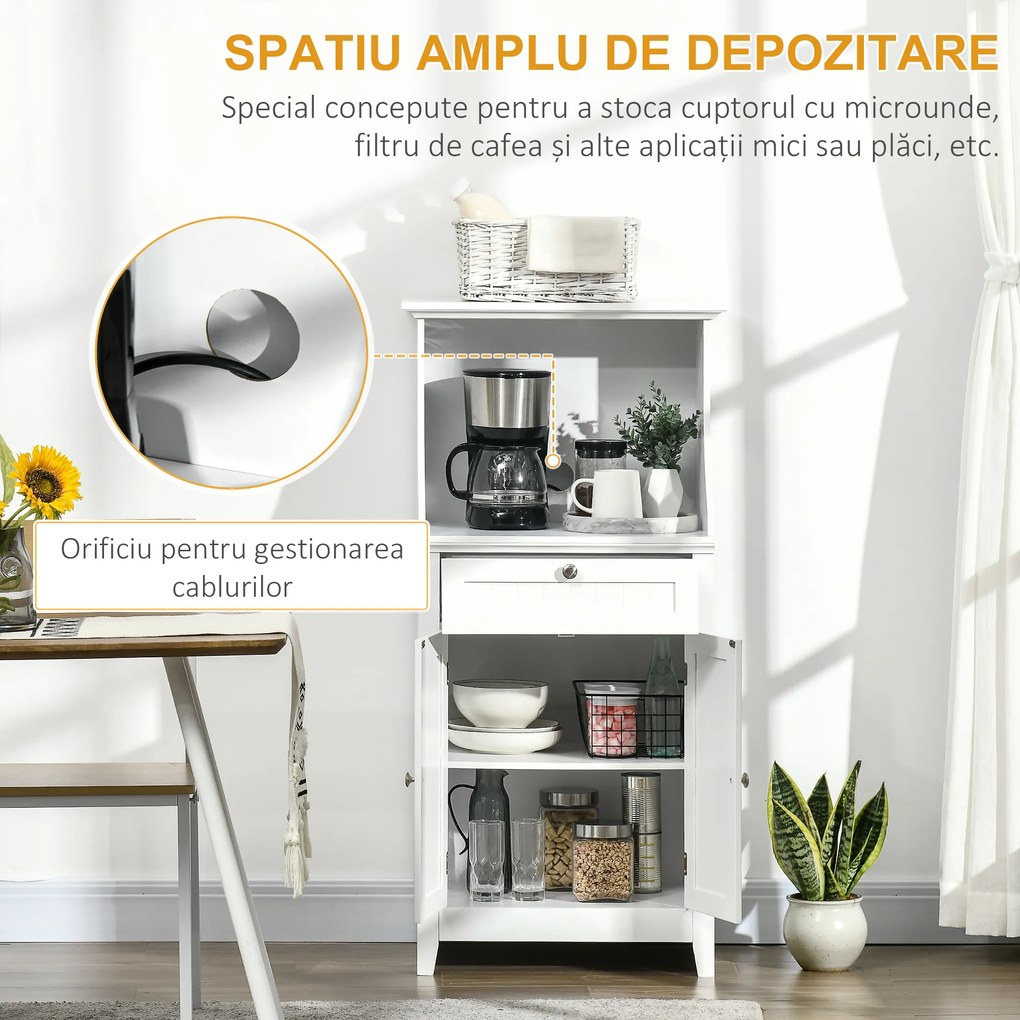 HOMCOM Dulap Bucătărie pentru Cuptor cu Microunde cu Sertar și Dulap 2 Uși Alb | Aosom Romania