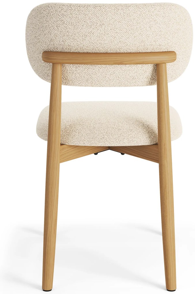 MAZZONI EXPORT ALDO Crem (material Monza 90)/cadru stejar lăcuit - SCAUN DIN LEMN BOUCLÉ PENTRU SALON SUFRAGERIE BUCĂTĂRIE RETRO