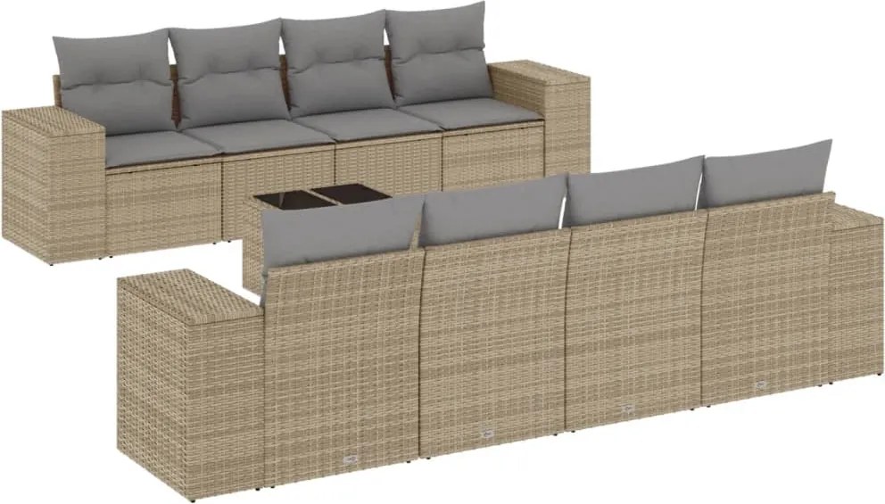 vidaXL Set canapele de grădină, 9 piese, cu perne, bej, poliratan