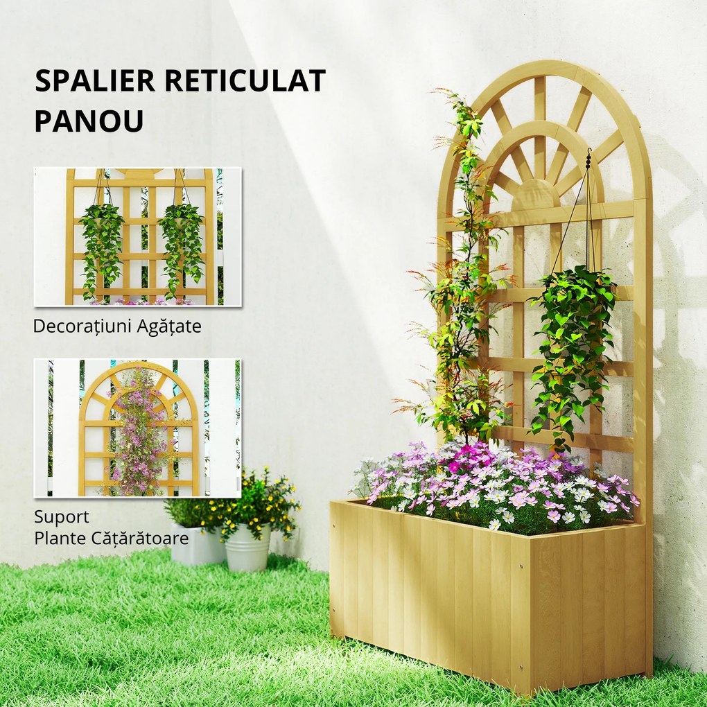 Outsunny Jardinieră cu spalier din lemn cu drenaj pentru cultivare legume, flori, ierburi aromatice 60x30x120 cm natural | Aosom Romania