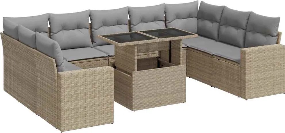 vidaXL Set canapele de grădină cu perne, 10 piese, bej, poliratan