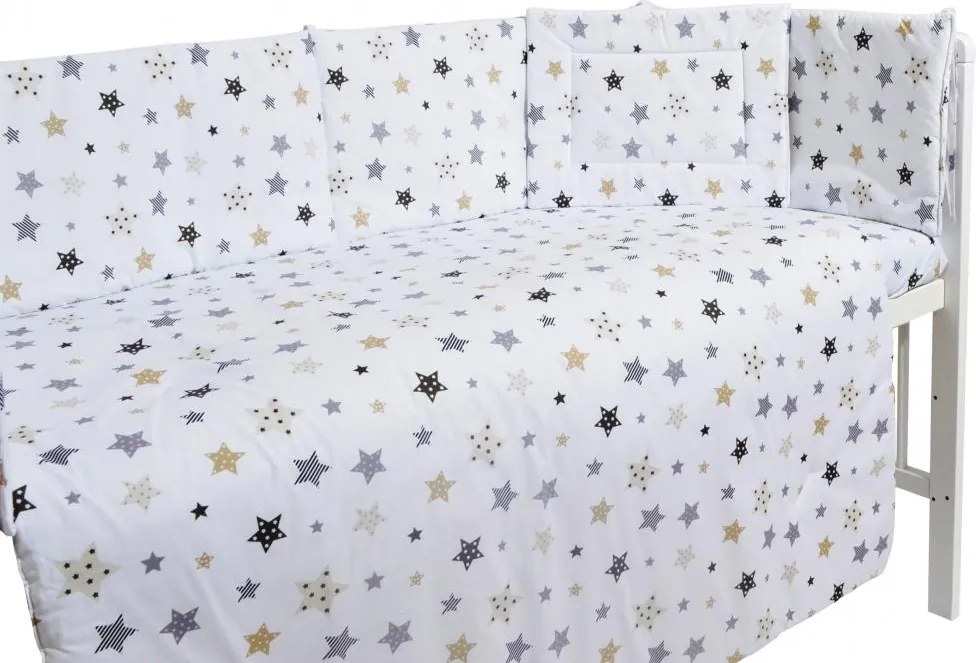 Lenjerie patut cu 5 piese Cream and Grey Stars White