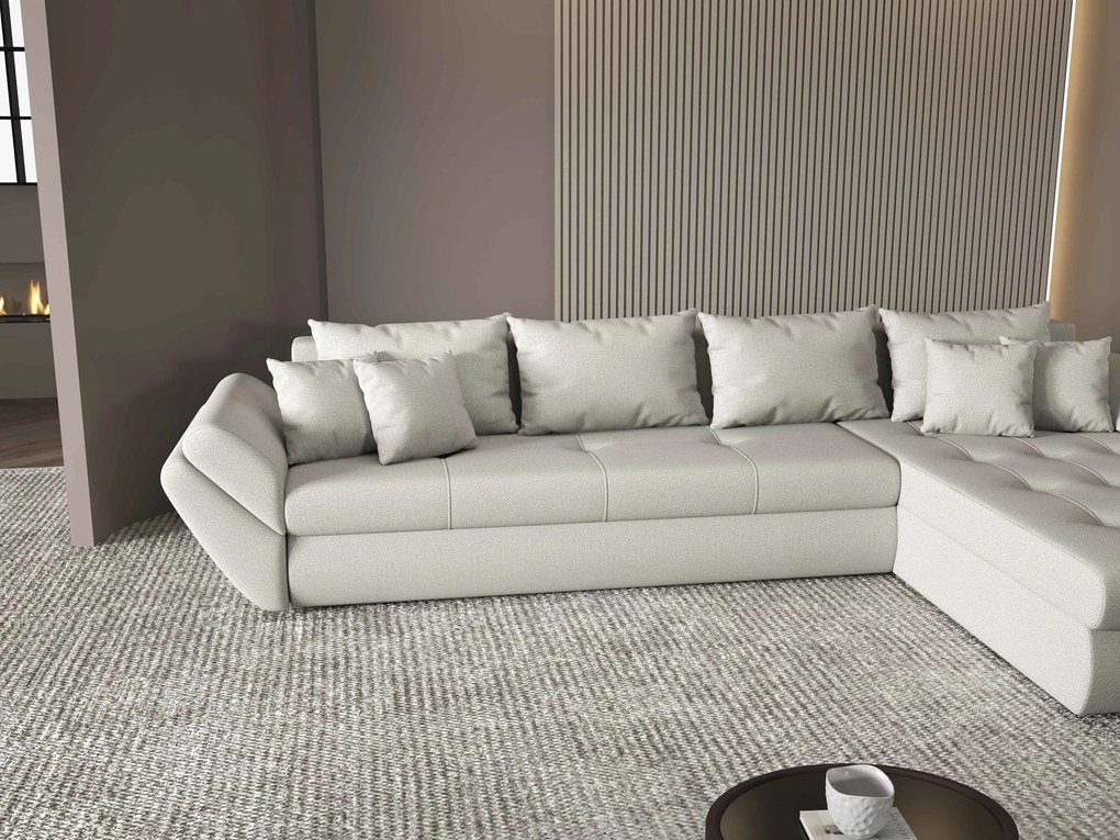 Colțar extensibil dumonde cu ladă de depozitare si sezut confortabil din spuma high-density, Loana XL Enjoy Beige II 335x185 cm