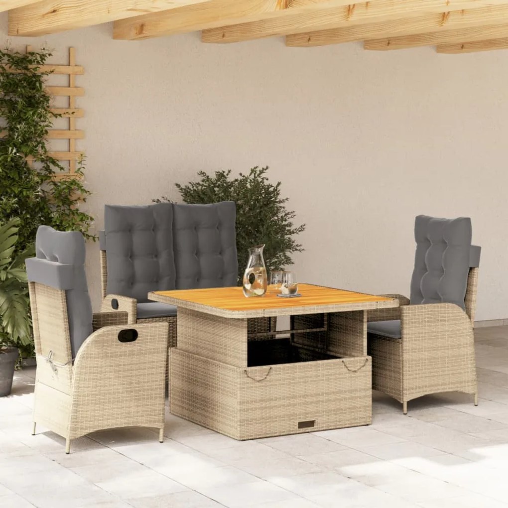 vidaXL Set canapele de grădină, 4 piese, cu perne, bej, poliratan