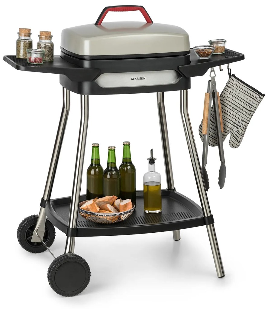 Klarstein Gatsby, grill electric, 2000 W, grilaj antiaderent, măsuțe laterale, bej/negru