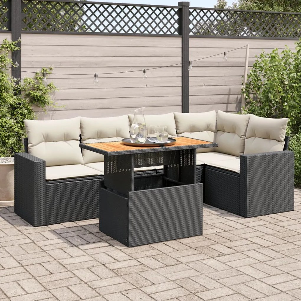 3327038 vidaXL Set mobilier de grădină cu perne, 6 piese, negru, poliratan