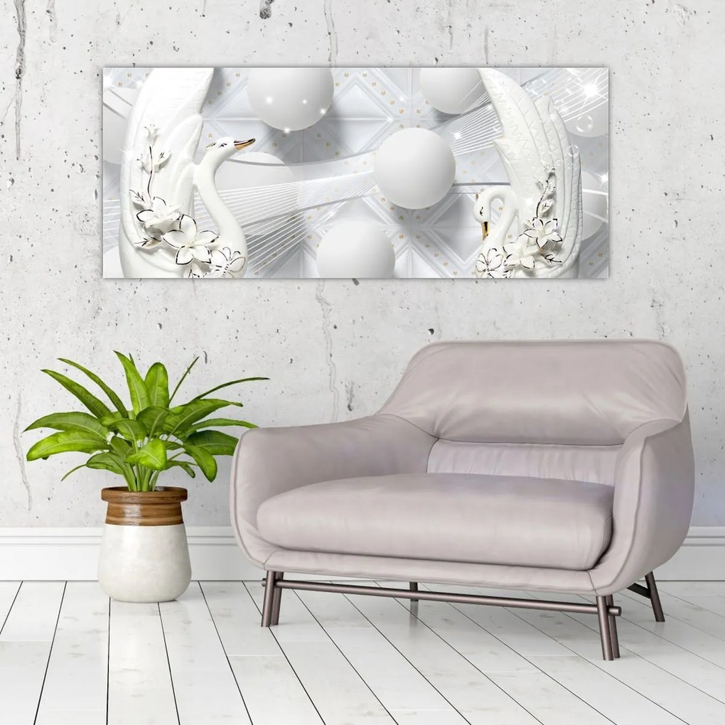 Tablou - Lebăda de aur pe apă (120x50 cm)