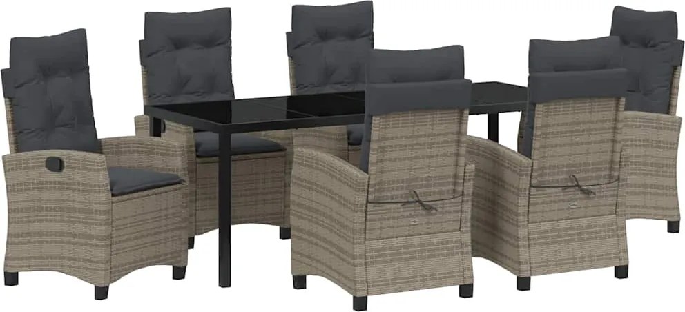 vidaXL Set de masă pentru grădină cu pernă 7 pcs Gri poliratan