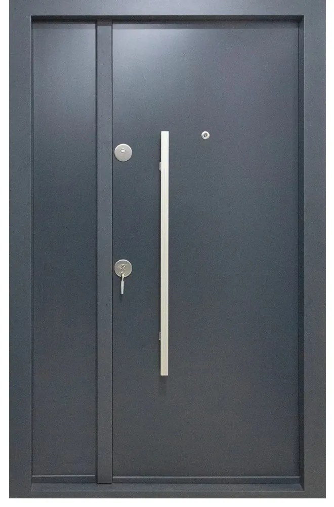 Usa metalica dubla de exterior cu izolatie si vizor Novo Doors NDS1200, Din compozit, 2 yale, Kit complet, Pentru case, Gri antracit (Culoare: Gri