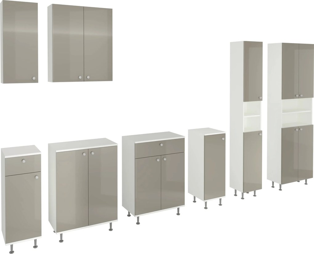 Corp Baie Zaria, 1 Sertar, 1 Usa, Gri Lucios/Alb, MDF, L 30 x l 35 x H 85 cm