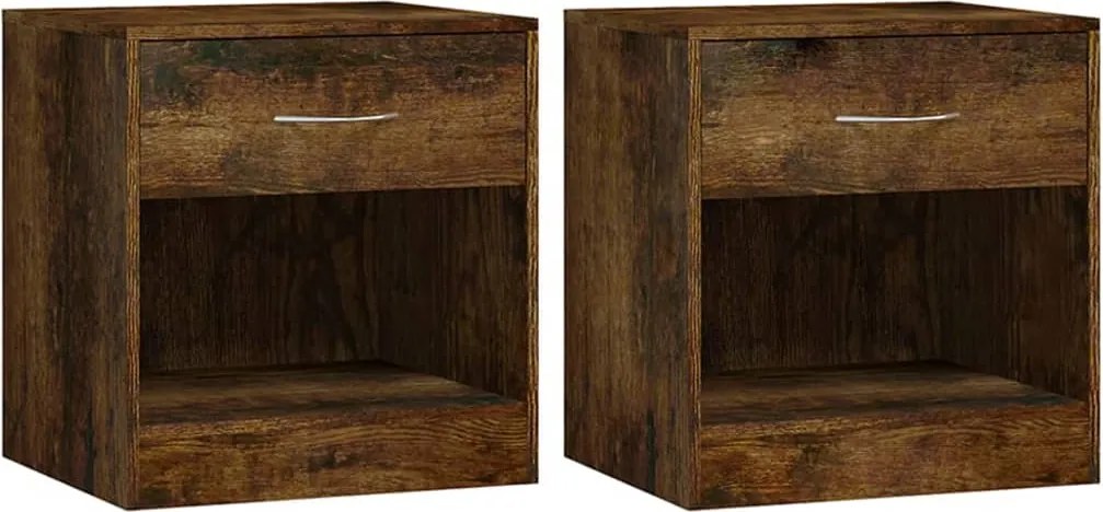 vidaXL Noptiere cu sertar, 2 buc., stejar fumuriu