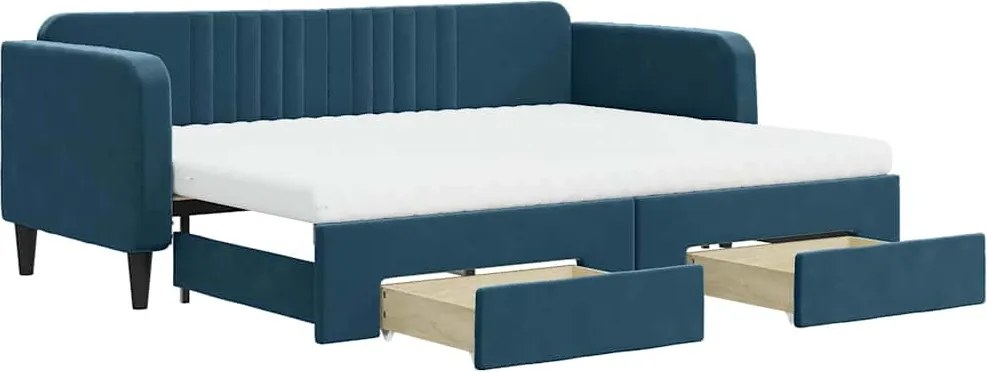 vidaXL Pat de zi cu extensie și sertare, albastru, 80x200 cm, catifea