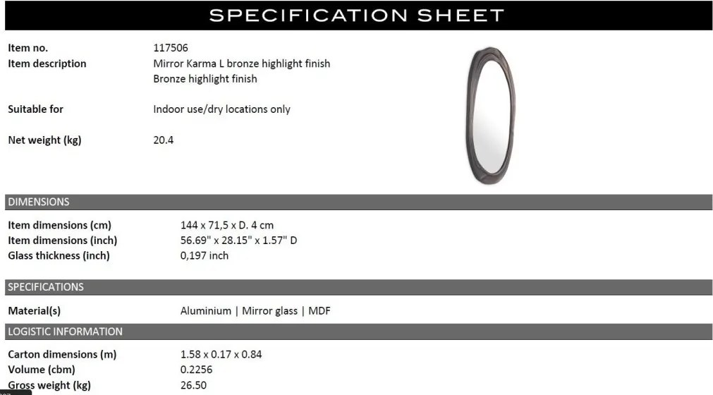 Oglinda decorativa design LUX Karma L 144x71,5cm