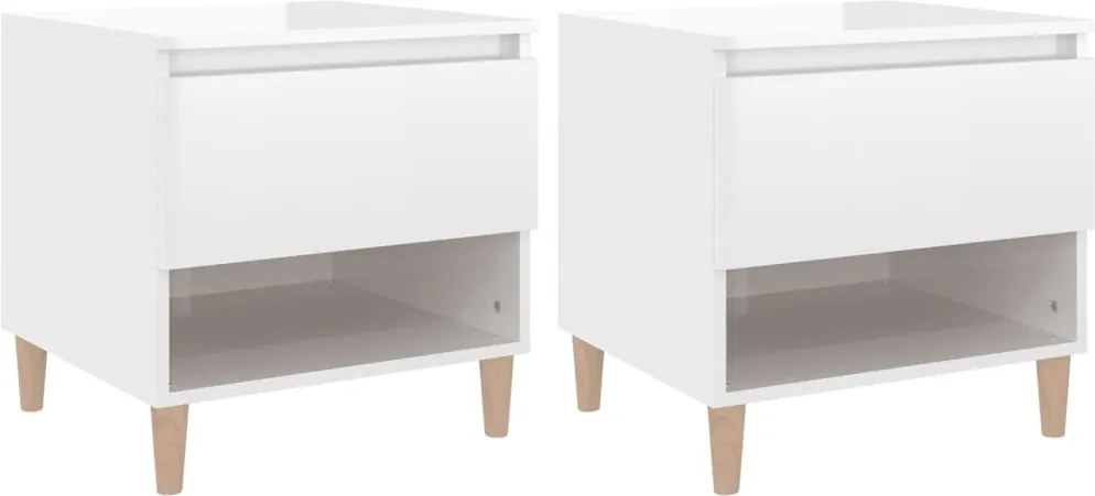 vidaXL Noptiere, 2 buc., alb extralucios, 50x46x50 cm, lemn prelucrat