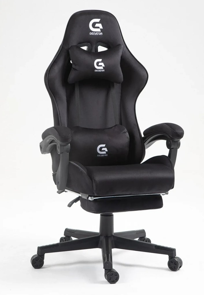 RESIGILAT- Scaun gaming, ergonomic, suport lombar cu masaj, sezut cu arcuri și spumă, spătar reglabil, tetieră, suport pentru picioare, rezistent 150 kg, material textil, Negru