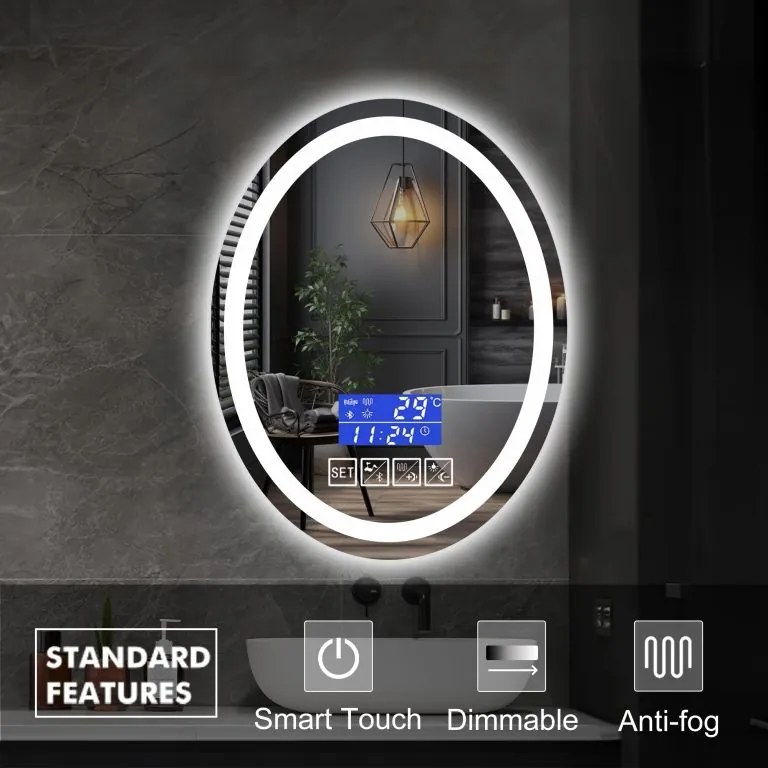 IREDA Oglindă de baie cu iluminare, 80x60cm, difuzor