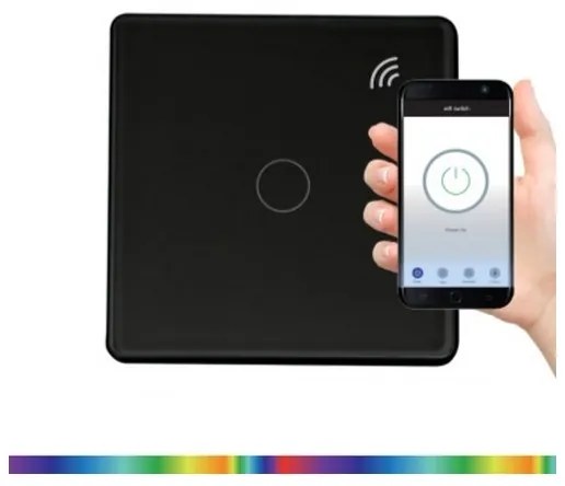 Întrerupător tactil monopolar SMART 800W/230V negru Wi-Fi Tuya