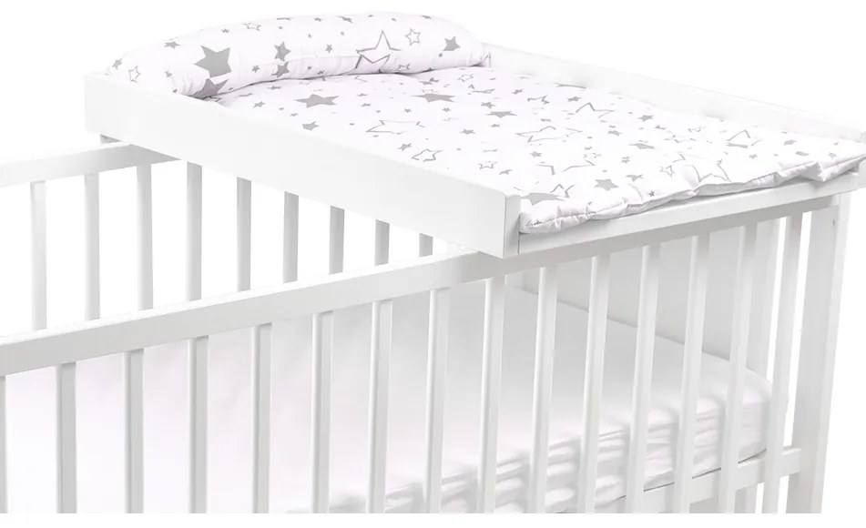 Set masuta de infasat din lemn atasabila pe patut  si salteluta din bumbac impermeabila Kidizi Galaxy Grey