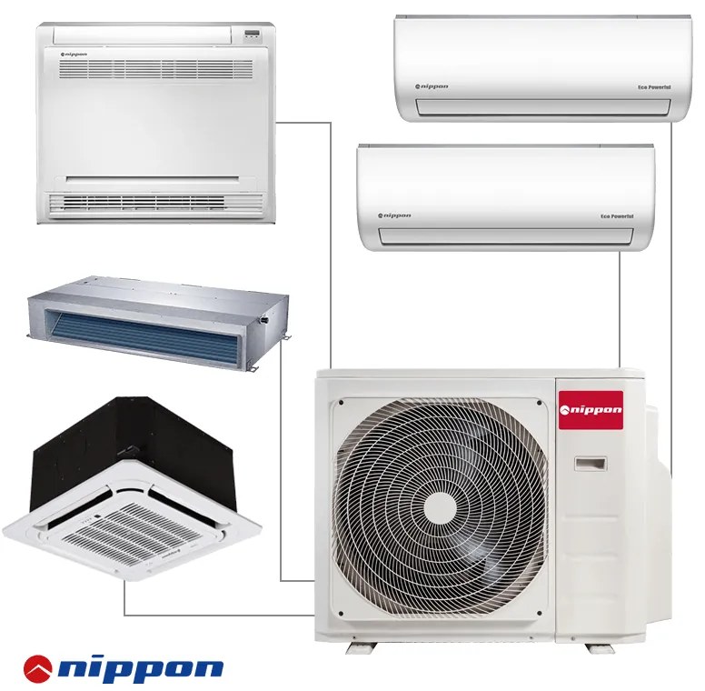 Unitate exterioara pentru sistem multi-split Nippon N50D-42HFN8-Q, 42000 BTU, 80 m², A++/A, R-32, Alb