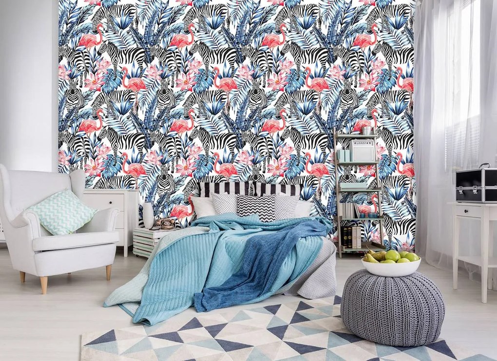 Fototapet - Mozaic - zebra cu flamingo (254x184 cm)