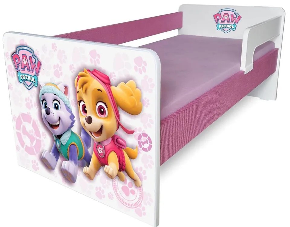 Pat copii Paw Patrol Pink P1L 2-6 ani -Tapitat- cu paravane detasabile/interschimbabile + saltea Basic