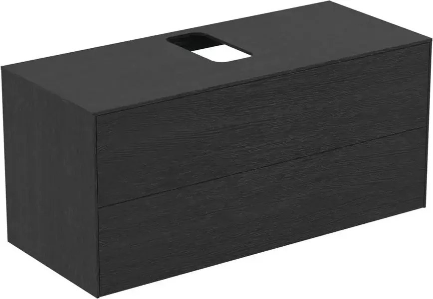 Dulap baza suspendat Ideal Standard Atelier Conca finisaj stejar inchis 2 sertare si blat cu decupaj central 120 cm