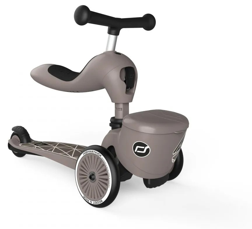 Trotineta copii cu sezut, suport jucarie, transformabila 2in1, HighwayKick 1 Lifestyle Brownlines, 1-5 ani, pana la 50 kg, Scoot  Ride